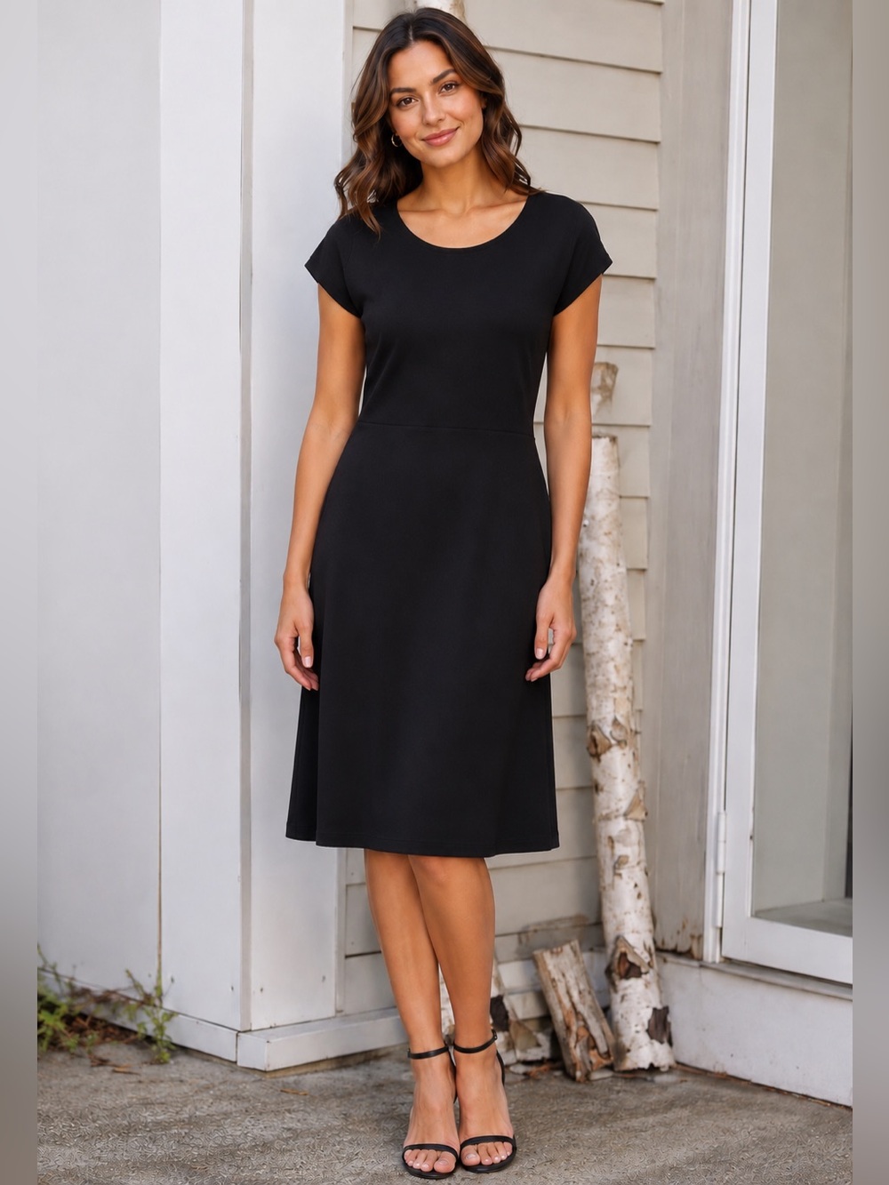 LOFT  Black Cap Sleeve stretch knit sheath dress